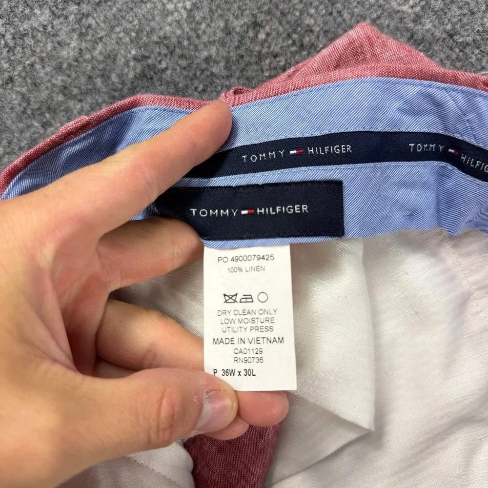 Tommy Hilfiger Linen Pants Mens 36x30 Red Flat Front Casual Trousers Summer